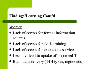 Gender in value chain: ILRI/IPMS experience in Ethiopia