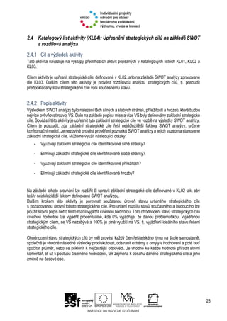 28
2.4 Katalogový list aktivity (KL04): Upřesnění strategických cílů na základě SWOT
a rozdílová analýza
2.4.1 Cíl a výsle...