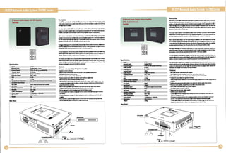 IP/TCP Network Audio System 1-6700 Series

IP./TCP Network Audio System 1-6700 Series
Duaiptiel

Descri,lion

IP ".m,k Au4~ Ado"" 51.... AI'pllfier

TMHMI ... MII!II: . . . . . . . . . . . . . . .".a_ .............. ."....

IP Network A.~i. A~.p1tr wit~ UU ArI,Jifi.r
T-6715U

(W~ An~ ..1Son ..,)

._,.........t-.. u . . a"" IIR_ .............. """""h ......
.,,-Il....,lk

UI~

.Ul35b . . . . . . . . . ._............................. .,... .. iIlIIIdN
............... _
......... 1111. ........... _ ........... . . .

_"111 ............. ...,

IJIIIII.. •• ___ ..'-'
wIIIdI" ..... ., .. .....
1..+I ... IIehIOtss-D ....... ~I.HiIt........
.urfluldlnl.III~I.nll ... ~ Ib.I"" "n'lIl flllII 'I111"lulIlIIl,ulpUII",IItIll.kllh.... klr
ltudnlSlll tt"".fIIWt.t.1ffIrttI ~

T-6735

...,...*w_wltd ..

II ill Nst Sln.f mad,_ hr IPf1(r II'-k IU~. srsbm ,.lutian.1t is UII~ M' ...I.it P",I1I. 11'1.

Inool'" '" butn-In 1m","" IMn " low Im,",nce lou~lp •• ktn. So thl nlrm,' "n.'tliin way
IS"" tOninll "" Iry lJ4S onn",,"

u.. ""lI:h Ind ...... oulpuls ta '....lpIiDn.

1111 I •• d 1111...telil r., IP/I" ••","k lu.11 SYSNII! 1.lull.. 1111 II" IIlnlBJMI' ,..11'1 •
. . . . . . .I .. iIs~ ............ II .........I~S. ....... _ _ 1IJ

a. •• "-~ ..........,h-' . . . . . . . . .,hll ...... llrI~Hllk.-lr

• ...,(-.I,.n.,L1t5 _ _ .. LUI...." .........."", .. ...........

m..w ......... _ ...................... ..., .......... ......

I'iIIWI ...... ~ . . . . . _I' ...................

..,....." 11M UI~ ...., ..... 1I'IrIII nlltcMI 1II...t

..,.,.r.w" .......

.1' .................

iI " ............. lil ..... l"+I" .... Oul-l .....
lilt Is IIIIIIy 1
1IS1tIItcI1I'1II ..,.... ~ ......, .... I ,..1111.,.,.... I~fll' I UIIIII

,.pI"

siDd ....."'fi. 'lllIs W .mr.rllllhnololY .1. Inllllhi.IPIII-t. ..di ••
wilh •• plifill
aul' .. ln$fOlIlIIllIYn.... 'hlW I,d."" Ihullh. "bl.wlllni ttd au" h . - .

111.....11 . . . .11'111 Ihl IIIhIIrt IU" sysfIm ..:. r ~ld.IICII.lnlnsmrl........nHul
muilllllll ,,",1I.tolk ••• n..-.l.dat.d nltllllrk wi,ln,J. 4 "msllud.p.lb, Ir I ,.r If • ,hili,
Ilud,,.. .... CMIiI ~. iIlnrtir p
..... IIy thl ~unl·1a 15. p_ IlIIplllllt

___ ....... tut: . . _ .....,IIII11Wt ..... A4 ..............

1I . . . . . . . . " .... - . - " . . . ..... ',.._.,. .... OIIhll. . . . . ...
........II."',....'........."MhlbllgUIW . . . . tI . . . . . . . . . . . . "
....n.PMJMh ...... I I _ .............. " .... ' "

'1nW.

... ....
-""-r
-..
./.
.................
--..,....
--

Spe(ifi[DliDnS

T_ .....

DI1put

--

1hrlIII r......"".

" -rc...........
D.........

IHr ,.,,1

n.

lb. nI'-k audit ...,., IhI iI dlsilnlllwilll.lolIIII.IGI,.....1.II1II ...... 111,111, . nluml
ttnll'll ttul. bl ,,,'10 I'luft Ihl Ipl••r 10U.III. two ImII " prlMlty au"",,' YoI" _oHon
spr.. with hilhd prlldly _IIOIIlnplll wIIIIll~'" fl10,lIy m, Pfll'lm SG.tt.
l1li
Iottl iII""l.n' ......11 _
fliOfiIJ'" b. IIn-milid.

"_"II',

..-

s...... lIUIIl,l "'"
1tJI,. __ tlrMtk

FHturn

..

11/1_."
2Gb-I6KH!

<II

~75~'

,....5InII' .......
SSId....,...-...........
40, bI5'l .......

...

..

1I111+b111IM

••.....a".lIf1IIIk I'ftItm ,,1"'_IlhIIrL
• c..ld b. indlilid onpllill 01 Th.lAM

-1Ift'/SIII'

Itil_ 1IKiIIIIII" lui ...................... _1Iy ............ hal .... lI..

a," .. '.Ulltcllr'f "III'" ttnlt'll. ......111111111••1.. ttul. b..... " ..mlIM ch.n",b. IP

...

ti_

• . . . . . . . ...,..,fllMM ...... _~~~_cIIIII

...... "u.-.........

.....

lIM,

*II.-t. ttIInIlplll!lI,IIIII,llIft.S ..... 'In. II .....111111 tIIIrII.
• Onl Alii irpII.d onl 11111 111101""" input.. boll! dh Numl ttnlftl.
• ' .. motl MInI ..., If Iddllss dI..... wrh In, volulII' CIInlnll . . lolIIII pfDlram ..lldi.
fralll_nt
c.tW ... iIIMdIJ """" ~ .. MI'....

-

·A
4...,"""'. I,.., •..., .....,...,

.............. ,....._,.,..,fIIM. ___ ........,,n.ftp. ......

• .... ...,....J1!-wii ...... friItiJ .. IIctI .......

1111111111111

"'"11.. Purwnll• ...Jld IIICOIl ttIIrII" .~ul'lIIlIt! 11_" .*"",,"111111'.

Spelifi[Dlians

....-- ----....
...
--- .......
------ ...,"'" """
I.....

-~-

ltr,,~_

""'"
'.....

.....

• EttlllIIJ nlll1lOrl.udio ....nItr ..~ipl. _u
110m .....fillS.
• WIIIII.4In,~ LCD ,_I IIuIll.lliZld IplfIIIIIlnlllflcl.
.Z- iW. . . ...... .,....1Iftwn,...di .................... M,..n u_

• • • • • • • 00.

...., . . . . . . . . . . , ...... " ...... 1... +1 • .-- ......

.... ....
~

16 ...... 0 ....

Fn.-r Out,vt

·~ ....... ~r*t . . . . _rMII. . . rMI ........ r*t .....

J"C-4I"C

"lOW

·1t1llW ............. ISW ..............
·1iIId1l "'''" .... , . ..... slIIftIlIIII.,..... I111 ....... ...,...,.

lU. . . . . CD ....

--..
-1I"_.

·.,.,.II ..... . IKI..,

,..If ....,

......"." ...,.,tllIIt .....rt • • "rfllllI.'SU,..~CI_I . . .III........IIU.

JOIIJ-l611b

'I'

;"'Odl
10,bl.

W ...............

<, •

,-

tf ......111 u.Id Mill!"""""

roo

MICI.put

....1

$

...,

...... 11...1.'"
..... (,

.

,1

I"
f'C-4I"C
201ft-til"

"""

-IIIW,wtz_ -nertHal

'mo

Ihl nllnlt: ..III Id'pII'lllI II "'I~ wilh I .... 1III",,"'ln$llll . . . 11II1II11",1",111,. nlulIIl
ntInIwtId ... ulll ..
S........ IwIIu,1. Tw IottIs ., ,..itrily...,.b Vlin_1IIIIII
"'~
ltell " " , .
-~
lui ....
~

1IIIjH'"
.,.. WektI...., ..

*..,.prItrtIy_ ......

"'''''_'''''"'''..w . .
Fecrturo.
·.en
.111.'

..

1I""..twk IU'. tIIlplII w~h

......IN dll,d!h, _ ..."lllIIiIIIIt ....1
·IP nllWlrl.mplifillN IIttiYIlII-t. _ . fir 1111 i.,.dantt laud.... .
• !.4 W LCD sellin, "'"izII~ tpCIIJIlln Inllrlla.
• PwPIIfllClllla Wa .......
·lulII~n .~IUIIl"'"

-

MIll""" ,...., ..... _, ... _I,.... ......

·......... .,......'*' ....................... ,....aIMI......
• .I-'tc-.l ......... ."......, ........... r..-1IIIIIfII.

• ...... 1.+1 .......... 0IIs-D,.... ...._
• MIl IIIpII, aft""1 m.nllllll"ilill.
1"01 mil. nn.ln"" " .... MInI.
*lullil-llll.l'II~ts ,rllrllyfunditn
A. L.UlI J/;III ,rllrity: LolIIIIsilnll inplll ,.-;., .nd ,'Mnity lin M...' .... "'''fIII.,i, hiS

•SIp,,"

...... "....... ....

LI.....' ......... priooriIr: ...... -..-r ...... " ....iIJ ........... " .... wiI

... ............ ..., • ...,III'IIMtI .....................

[,

IMII"'~ ;r1Ir1ty: . . . . . m-sa-I" ........... lilt. iii I11III
CIIIpIIm. prIIriIy MIditt" IIiim Iocll-.-r ....... ftIcIiM.

 