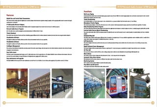 IP/TCP Network Audio System T-6700 Series
Functians
Features
Digital Aux and Control Data Transmiuion
Th. sysllm .nmd.s analog signal Into digital data to network adapllr which demd.lhe signallnta analog to splaker.ln this way; high quality sound Is .nsund and signal
wealon/noise is eliminated.

IP Addrluabll Nltwork Adaptlr

Multi-zon. Paging
AnnounmmlnlfrDm network SIY1Ir to netwark adapl'~ IIrDUP, Slparllli nnl, all zanls. Whilithl nitwit pOlllnl adOpllr also [auld mab announclmenlla olher network
adaptlr, IIrDUP, siparal. Ian. and all IDnlS.

Timely Broadcasting
Each ulwork. adapt.r can flClin and assign ils own schldultd losit or program whlthtr from Ih, n.lwork. 51Y1r or in own library.

Microphone Priority Paging
The network paging adapter in the LAN [Iuld easily access 10 the system to make onDIIUntemenilo group. separate zone and all zones regardless af localion.

Eam n"work adapt.r 01 its own addressable IP addl'lss table of assignm.nl program from n.twark s",r and auUl to s.H-hllp program.

R,lay Broadcasting Onlin. Program

Network Audio Source Program

The system (auld easily enood,th, online program from Inl.mellnlO dl;tal data ond blllodcasiia network adopter real lim. or scheduled program, lib VOl.IB(, and (MN.

All of the audio sourm lauld be managed by several admini5lralars of differemlimils of rights.

Ext.rnal Audio Soune. Matrix Broadcasting

Timely Broadcast

The sysl'llm could .ncadl radla, (D,MP3, mlcrophon••nmdelnta digital dol'll and stare Into till n.twark serv.r to matrix broadmst to network adapt.r naltlm. or sduiduled
program.

Th. n"wark sever with timer function could hov. smadul.d proaram dlff.renllasks 10 othle" automatic broadcast and valtl alarm over assigned network adapters.

Scheduled Ring Ben

Visualization Software

Th buill-in timlr muld b••asily program differtnllasks 10 broadcast at assiln.d IDn.s.1I is Ylry suitobl. for applications wh.r. uhedul.d activity is n"dld lib in
SEhaal, hotel, masque. Spar. pragram is ovoilable durinl roiny or snawr day.

Th. English visualized u5lr-fri.ndly softwar. prnid. a dir.ct and tonYlni.nt int.rlot. for .asy op.ration.

Visualization Software

SIIf-hllp Sirvice

The English visualized user-friendly software prnide a direct and [onv.ni.nt interface for eosy operalion.

Th. n"wark adapt.r with r.mote mntrol muld easily auns to (wHh password) self-h.lp s.rvlc. whether from the netwark sever or Its awn library, 1110 play music,
.dit progrom.

Intilligint Managlment

Signal Activated Power Management

Th. sysllm nal anly featured af high audia procnsing capacity liklreconl, sPIed chanll, circl. and I'Ip.al, but alsa tim.1y broadcast, automatic vaiEl alarm and remal.

Th. n"wark adapt.r will b. automatic pawlr off whln no signal input for I min uti and pow.r an imm.diately at r.c.ipt of input whether music or microphone.

manog.mant and malnl.nancll

AV File. Edit

Easy Cabll La,out

You tan us. the softwar.ta .dillh. AV fil.s, such as cutting, mixing, fad.-in, fadHul, noise .Iimination and spud manlll whil. b.p th.tone.

Th. whal. sysl.m comll!unicat.d only through on. CAT S cabl" which SCI'IIS .101 of praj.ct labor cost. Th. high.st lIuibilily flal1lre5 wh.rlY.r hov. inl.rn.l, whlre you
can instalithis netwark adapt.r 10 enjoy full f.atul'ls of bacqround music, paling and fir. alarm system.

The system can hove a librory storol' mar. than thousands of hours music songs and nite massage files,

Easy maintlnanCI and upgradl
Th. high r.liability will lit you 1.1 rid of utra maint.nanc. cast and f.... of virus inflction. Law cast when sysllm upgrade just by another Ylnion of softwa....

Music libra.,.
Automatic Voici Alarm S,stem
With Inllriac. for Ihe I1r. alarm syst.m to SII dlH.renl valtl alarm ma.u from the network slY.r.

Monitoring S,stlm
Th.IP sysl.m tan ha" random adapt.r to monitor the whal. syst.m.

Pia, Modes and EQ Contral
EViry program could "llct differ.nt play modIS nlum. control.

e--------------------

--------------------G

 