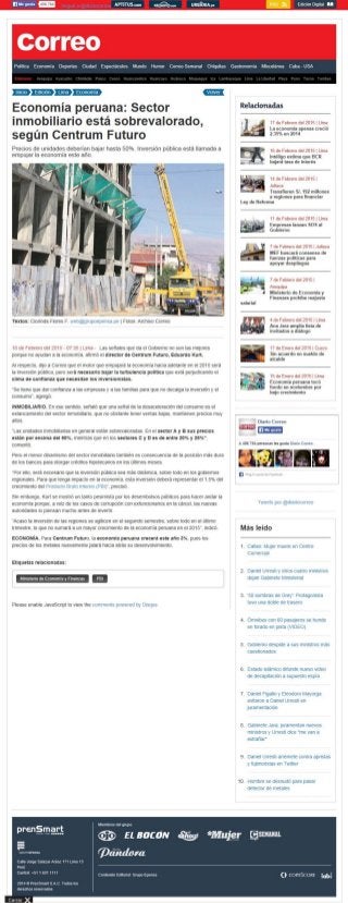 Publicado 18/02/2015 | Economía Peruana | Correo | CENTRUM Católica
