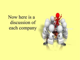 Now here is a
discussion of
each company
 