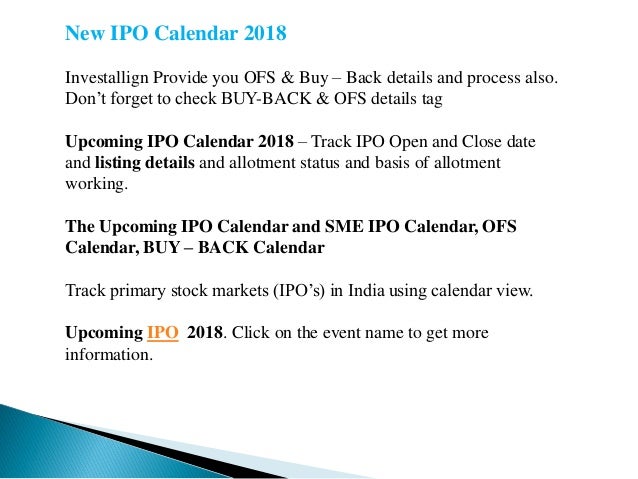upcoming ipo calendar 2018 investallign