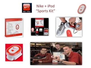 Nike + iPod“Sync”    When your run is finished, your iPod touch, iPhone 3GS, or iPhone 4 wirelessly sends your workout data to nikeplus.com from wherever you are on the road. With iPod nano, your data is sent to nikeplus.com 