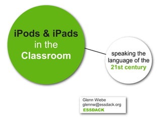 iPods & iPads
in the
Classroom speaking the
language of the
21st century
Glenn Wiebe
glennw@essdack.org
ESSDACK
 
