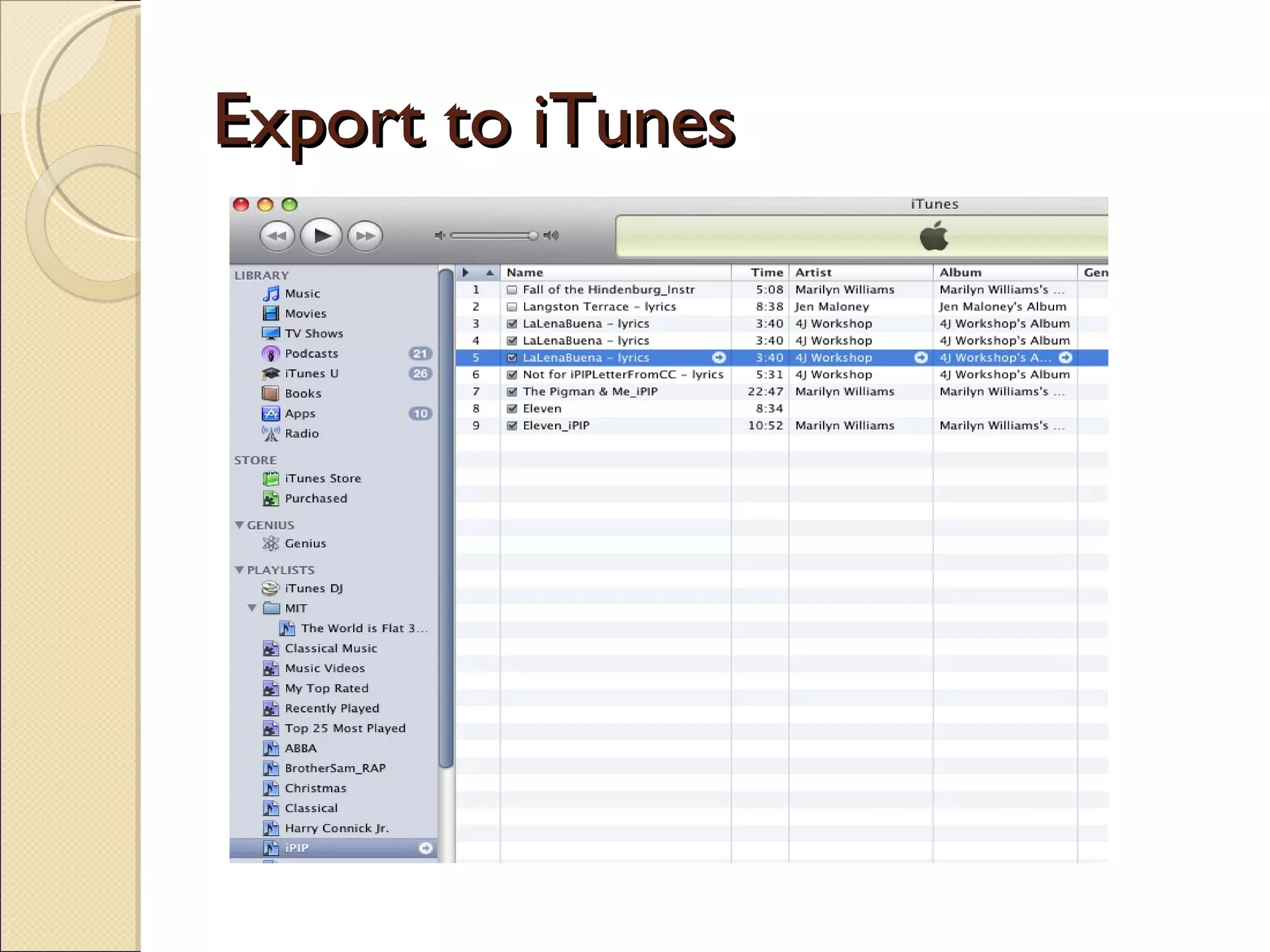 Export to iTunes 