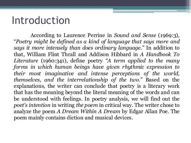 Intrinsic Elements Analysis Diction And Musical Devices In A Dream