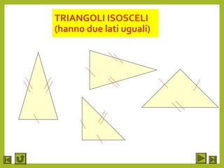 TRIANGOLI ISOSCELI
(hanno due lati uguali)
 