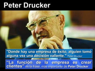 Peter Drucker "Donde hay una empresa de éxito, alguien tomó alguna vez una decisión valiente."  Peter Drucker   “ La función de la empresa es crear clientes”   es la frase, más importante de  Peter Drucker  