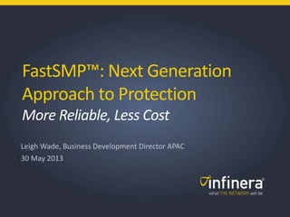 1 | © 2013 Infinera
FastSMP™: Next Generation
Approach to Protection
More Reliable, Less Cost
Leigh Wade, Business Development Director APAC
30 May 2013
 