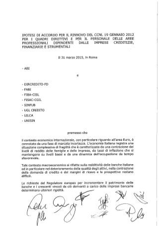 Ipotesi Accordo CCNL Bancari 31-03-2015