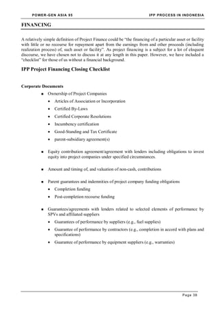 Ipp Generation Ipp process in indonesia 1995 by cockcroft and fuller | PDF