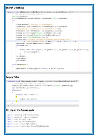 Search Database
Empty Table
On top of the Source code
 
