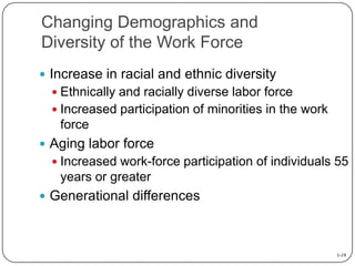 Changing Demographics and
Diversity of the Work Force
 Increase in racial and ethnic diversity
 Ethnically and racially ...