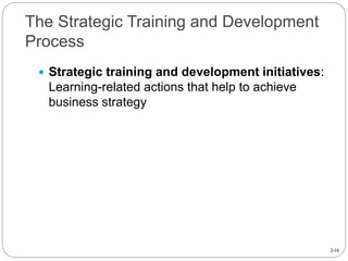 2-16
The Strategic Training and Development
Process
 Strategic training and development initiatives:
Learning-related actions that help to achieve
business strategy
 