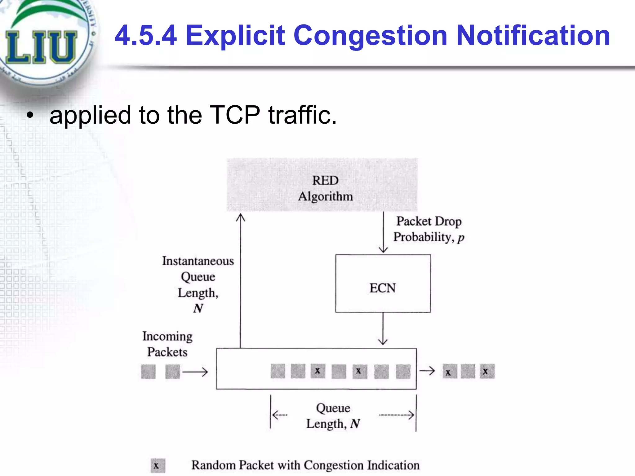 4.5.4 Explicit Congestion Notification
• applied to the TCP traffic.

 