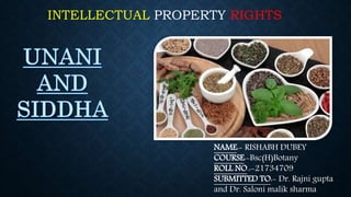 INTELLECTUAL PROPERTY RIGHTS
NAME:- RISHABH DUBEY
COURSE:-Bsc(H)Botany
ROLL NO.:-21734709
SUBMITTED TO:- Dr. Rajni gupta
and Dr. Saloni malik sharma
 