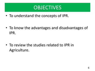 Obgitives Ipr Intellectual Property Rights in Agriculture | PPTX