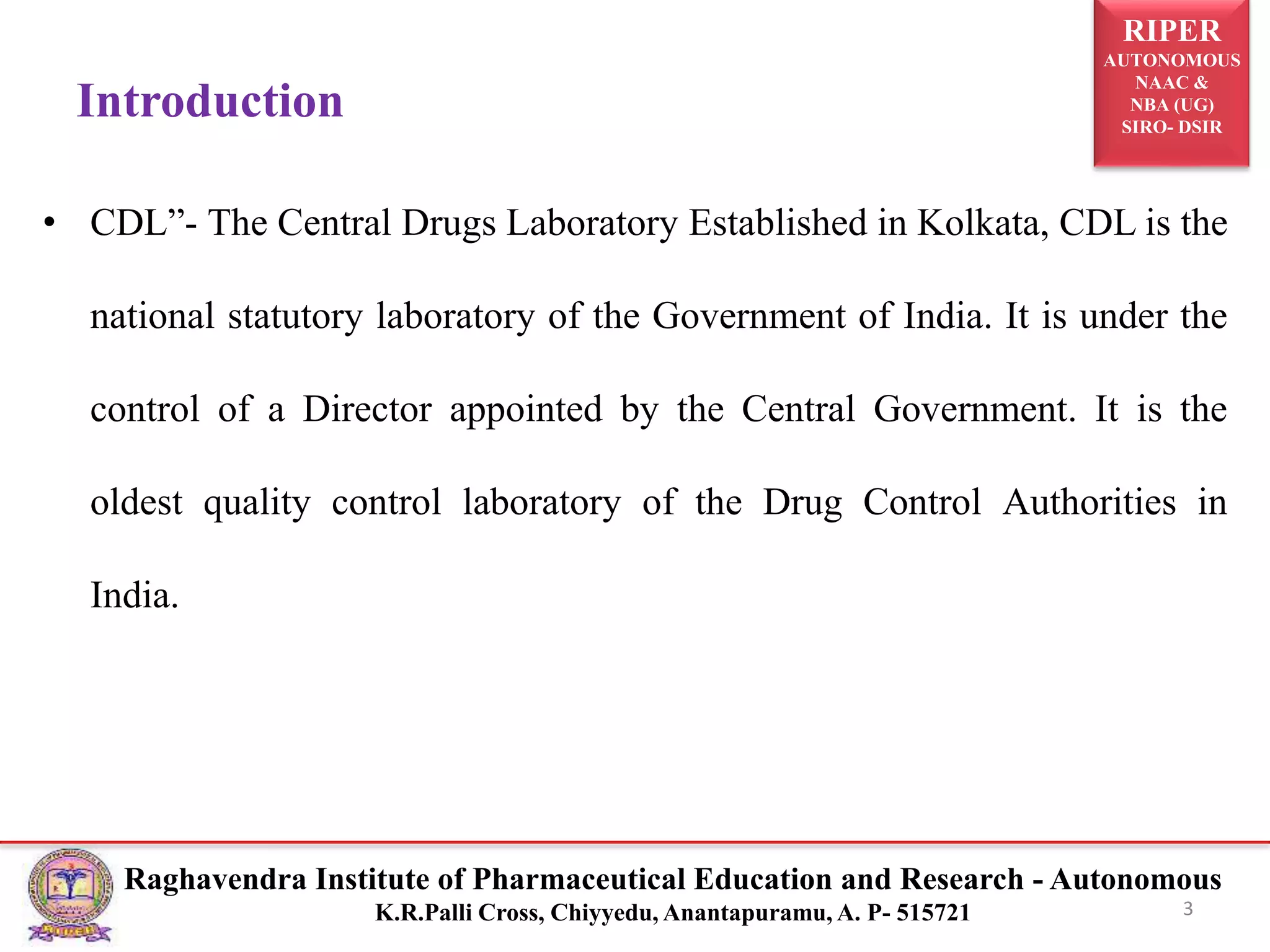Central Drug Testing Laboratories & Responsibilities PPT