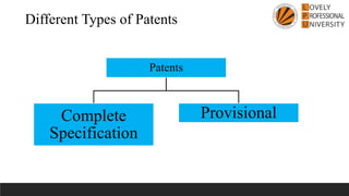 Different Types of Patents
Patents
Complete
Specification
Provisional
 