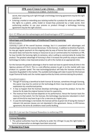 IPR & Cyber Laws (April - 2016) [CBSGS - Paper Solution] | PDF