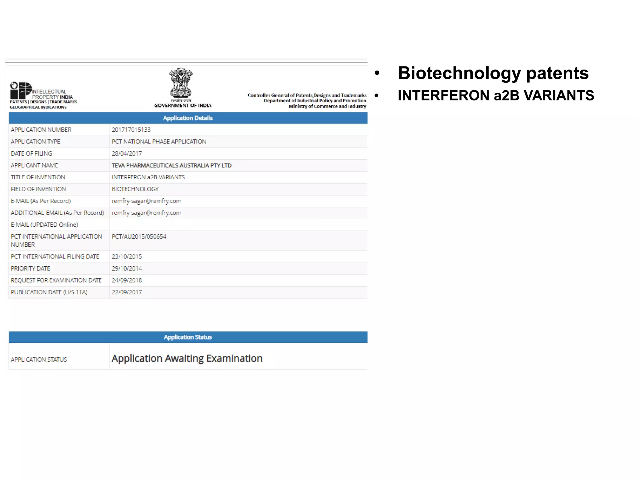 • Biotechnology patents
• INTERFERON a2B VARIANTS
 