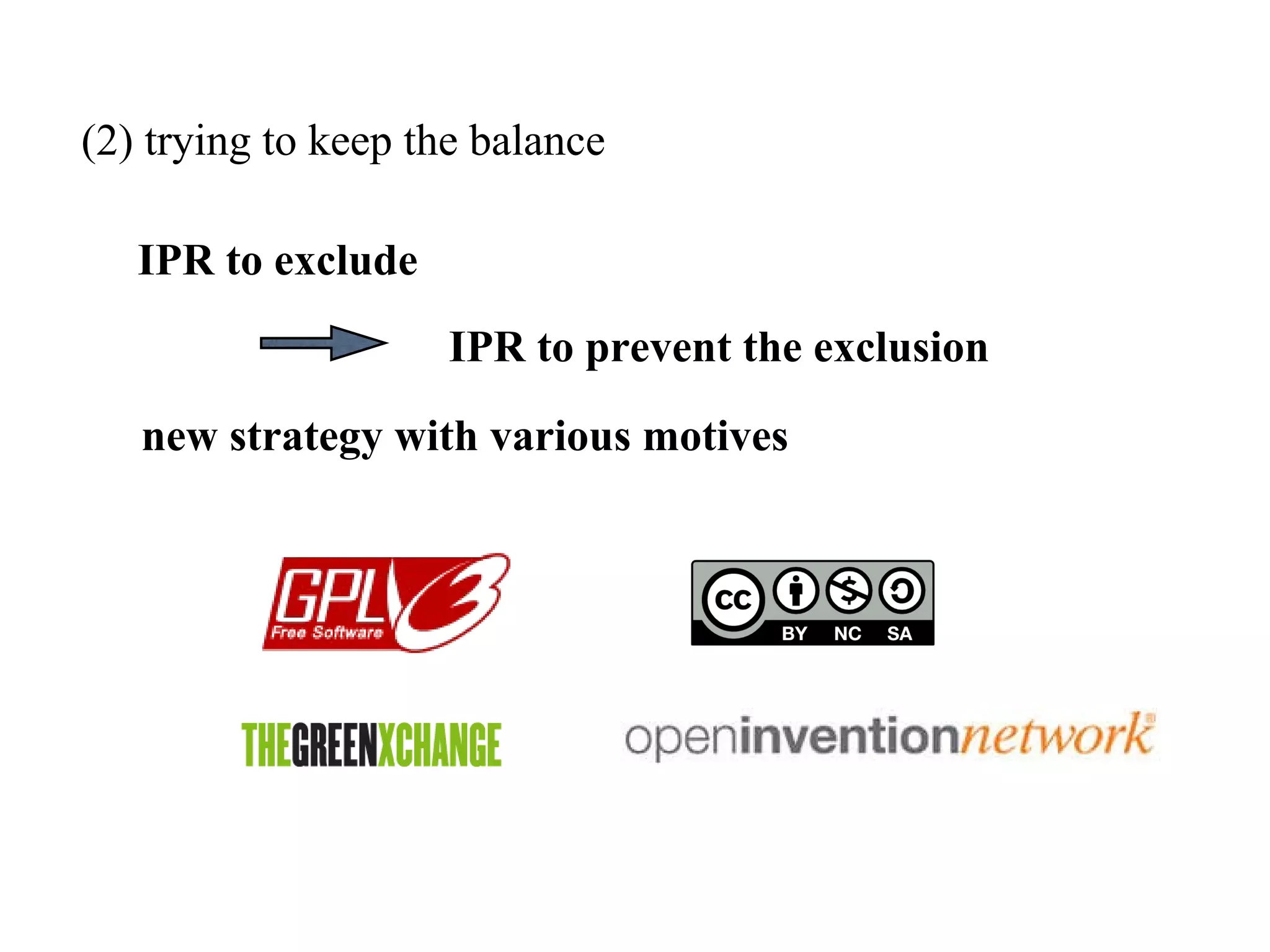 IPR to exclude IPR to prevent the exclusion (2) trying to keep the balance new strategy with various motives 