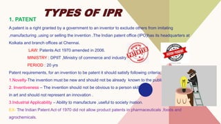 Patent Ipr Examples IPR-INTELLECTUAL PROPERTY RIGHTSby rashmi.pptx