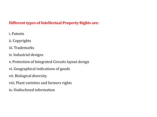 Intellectul Property Rights Types Intellectual Property Rights Notes for B.Sc. & M.Sc. Students | PDF