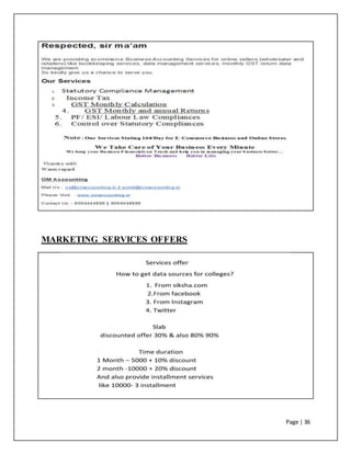 Page | 36
MARKETING SERVICES OFFERS
 