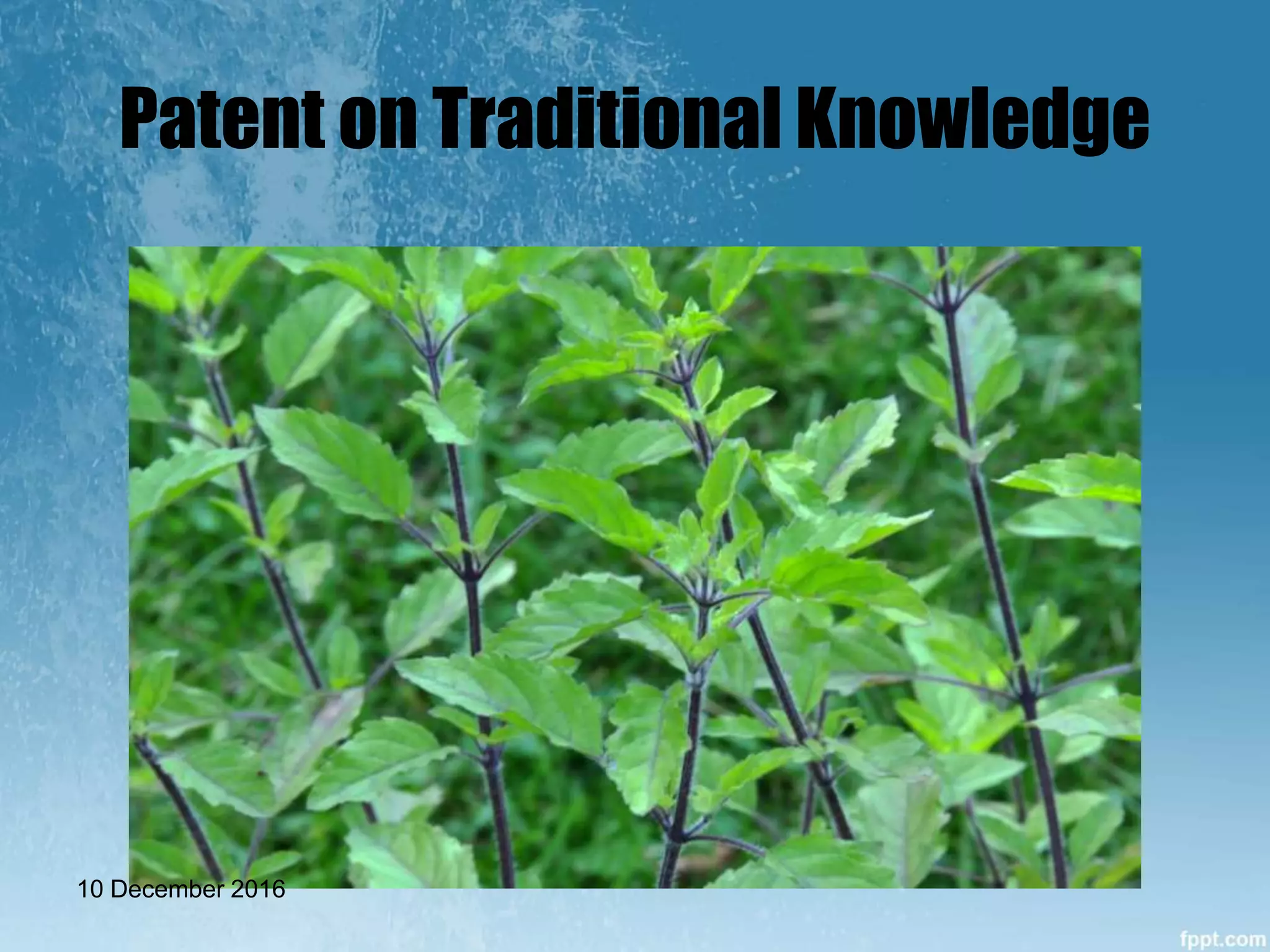 Patent on Traditional Knowledge
10 December 2016
 