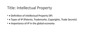 Intellectual Pr IPR Intellectual Property, Introduction to GATT, WTO, TRIPs & WIPO ...