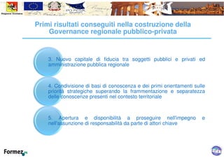 Primi risultati conseguiti nella costruzione della
Governance regionale pubblico-privata
3. Nuovo capitale di fiducia tra ...