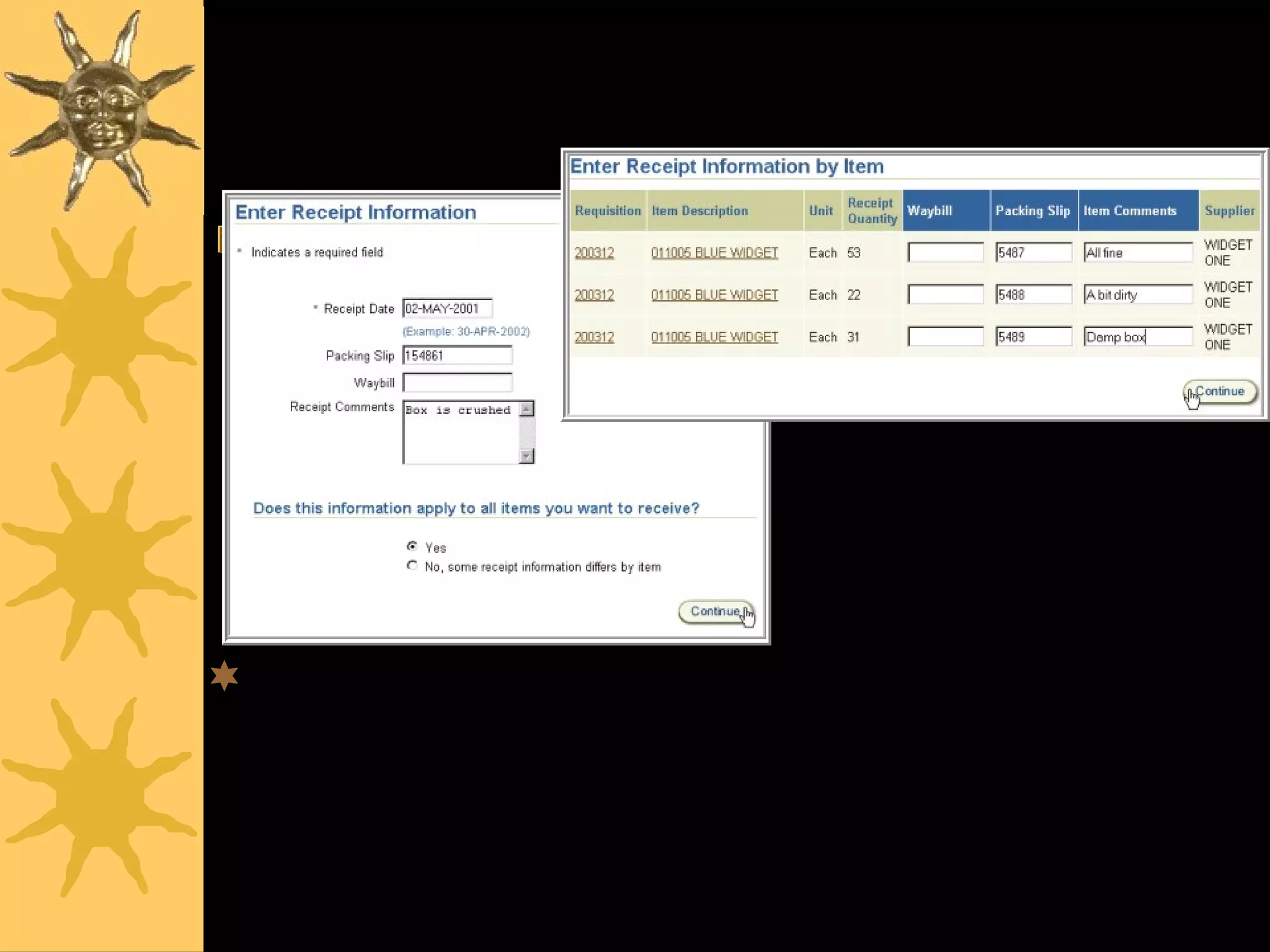 www.csc.cps.k12.il.uspurchasing43
Receiving
Add info about the receipt
– Either for the entire receipt
– Or for each line separately
 