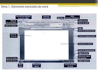 Tema 1. Elementos esenciales de word
 