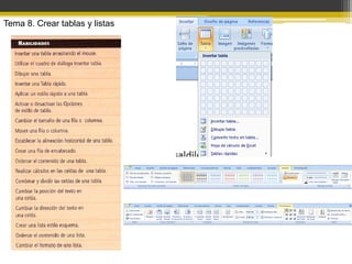 Tema 8. Crear tablas y listas
 