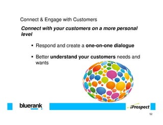 Connect & Engage with Customers
Connect with your customers on a more personal
level

      Respond and create a one-on-one dialogue

      Better understand your customers needs and
      wants




                                                   52
 