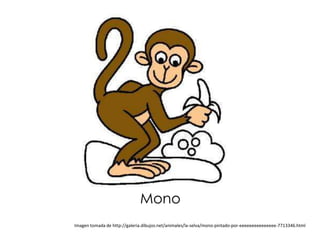Mono
Imagen tomada de http://galeria.dibujos.net/animales/la-selva/mono-pintado-por-eeeeeeeeeeeeeee-7713346.html
 