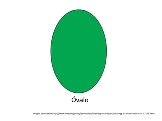 Óvalo
Imagen tomada de http://www.webdesign.org/photoshop/drawing-techniques/creating-a-cartoon-character.13168.html
 