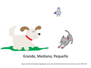 Grande, Mediano, Pequeño
Imagen tomada de http://gamusdg.blogspot.com/ y http://kyokochibi.deviantart.com/art/Cats-cats-cats-293472428
 