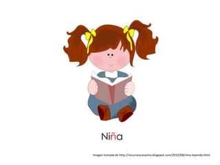 Niña
Imagen tomada de http://recursoscanaima.blogspot.com/2010/08/nina-leyendo.html
 