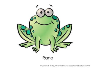 Rana
Imagen tomada de http://elavioncitodelosuenos.blogspot.com/2011/03/poesia.html
 