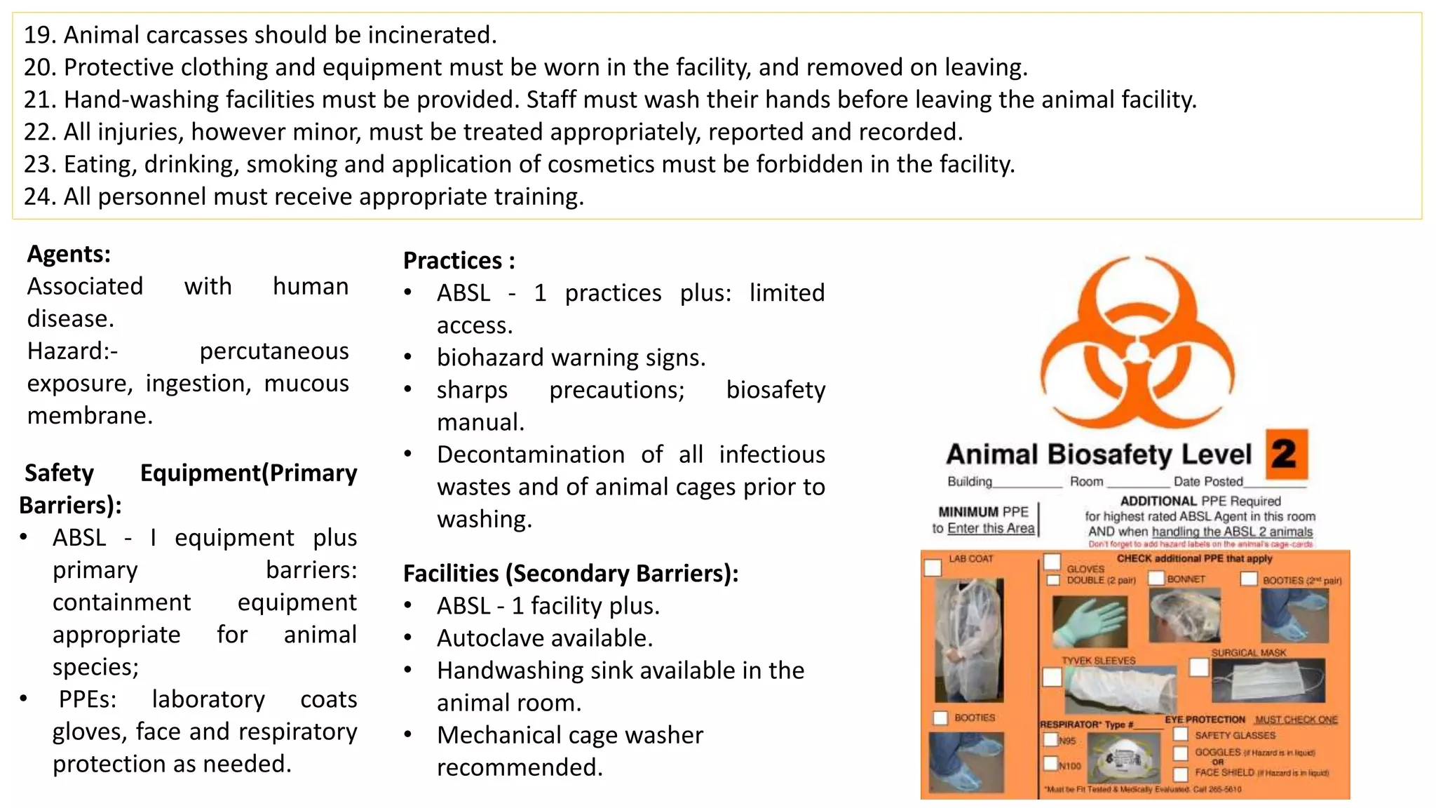 Recommended Biosafety level for Infectious Agents and Infected Animals ...