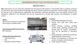 Recommended Biosafety level for Infectious Agents and Infected Animals ...