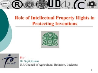 1
Role of Intellectual Property Rights in
Protecting Inventions
By:-
Dr. Sujit Kumar
U.P. Council of Agricultural Research, Lucknow
 