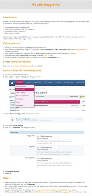 Guide for setting up CDN for IPs CMS