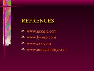 REFRENCES www.google.com www.lycose.com www.ask.com www.intractability.com 