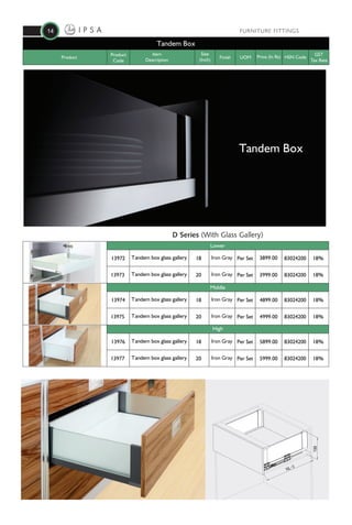 Ipsa furniture fittings price list oct 2018 | PDF