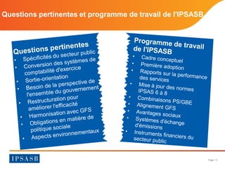 Page 13 
Questions pertinentes et programme de travail de l'IPSASB  