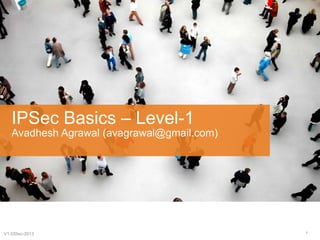 IPSec Basics – Level-1
Avadhesh Agrawal (avagrawal@gmail.com)

V1.0/Dec-2013

1

 